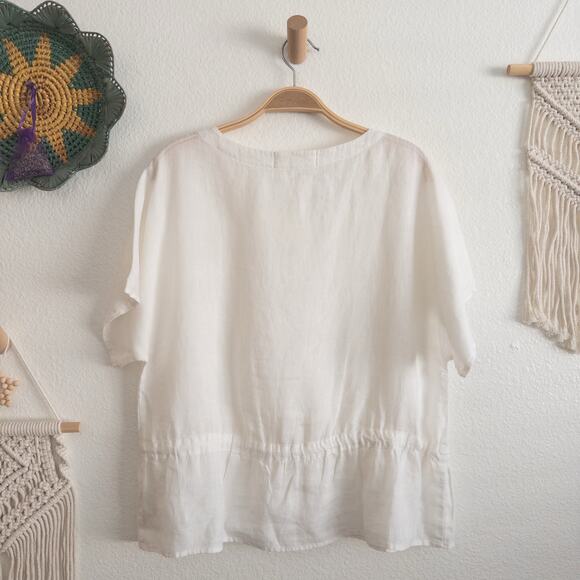 Cloth & Stone Cream Linen Peplum Blouse Size Medium - Picture 2 of 7